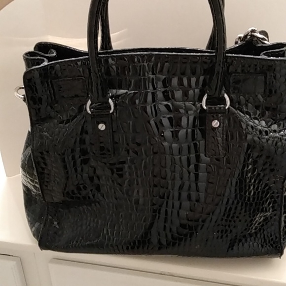 Michael Kors Hamilton Croc Embossed Patent Leather Bag Purse - Picture 8 of 17